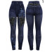 New Womens Stretchy Thick Denim Print Denim Look Ripped Skinny Jeggings Legging 