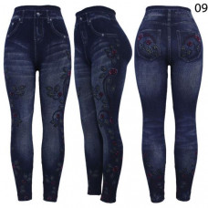 New Womens Stretchy Thick Denim Print Denim Look Ripped Skinny Jeggings Legging 