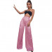 Womens Sequin Wide Leg Trousers High Waist Glitter Party Cocktail Solid Pants