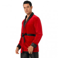 Men Velvet Christmas Smoking Robe Jacket Belt Costume Fancy Dress Nightwear