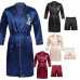 Mens Satin Robe + Shorts Kimono Dressing Gown Bathrobe Long Sleeve Nightwear 