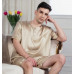 Mens 100% Silk Sleepwear T-shirt Top & Shorts Set Pajama Set  S M L Beige Silver