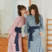 Japanese Kimono Pajamas Set Cotton Woman Loose LongSleeve Floral Print Sleepwear