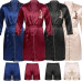 Mens Satin Robe + Shorts Kimono Dressing Gown Bathrobe Long Sleeve Nightwear 