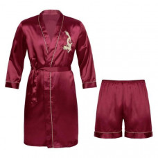 Mens Satin Robe + Shorts Kimono Dressing Gown Bathrobe Long Sleeve Nightwear 