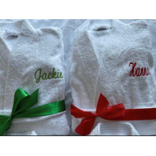 Personalised Unisex White Towelling Bath Robe/Dressing Gown/House Coat