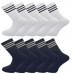 Mens Sports Crew Socks 5 Pairs Running Gym Walking White Black Stripped 6-11