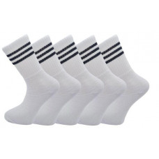 Mens Sports Crew Socks 5 Pairs Running Gym Walking White Black Stripped 6-11