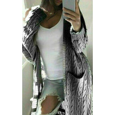 Ladies Chunky Knit Sweater Open Front Pocket Coat Long Cardigan Coat Tops Jacket