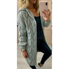 Womens Ladies Chunky Cable Knitted Oversized Longline Hooded Cardigan Cape Top